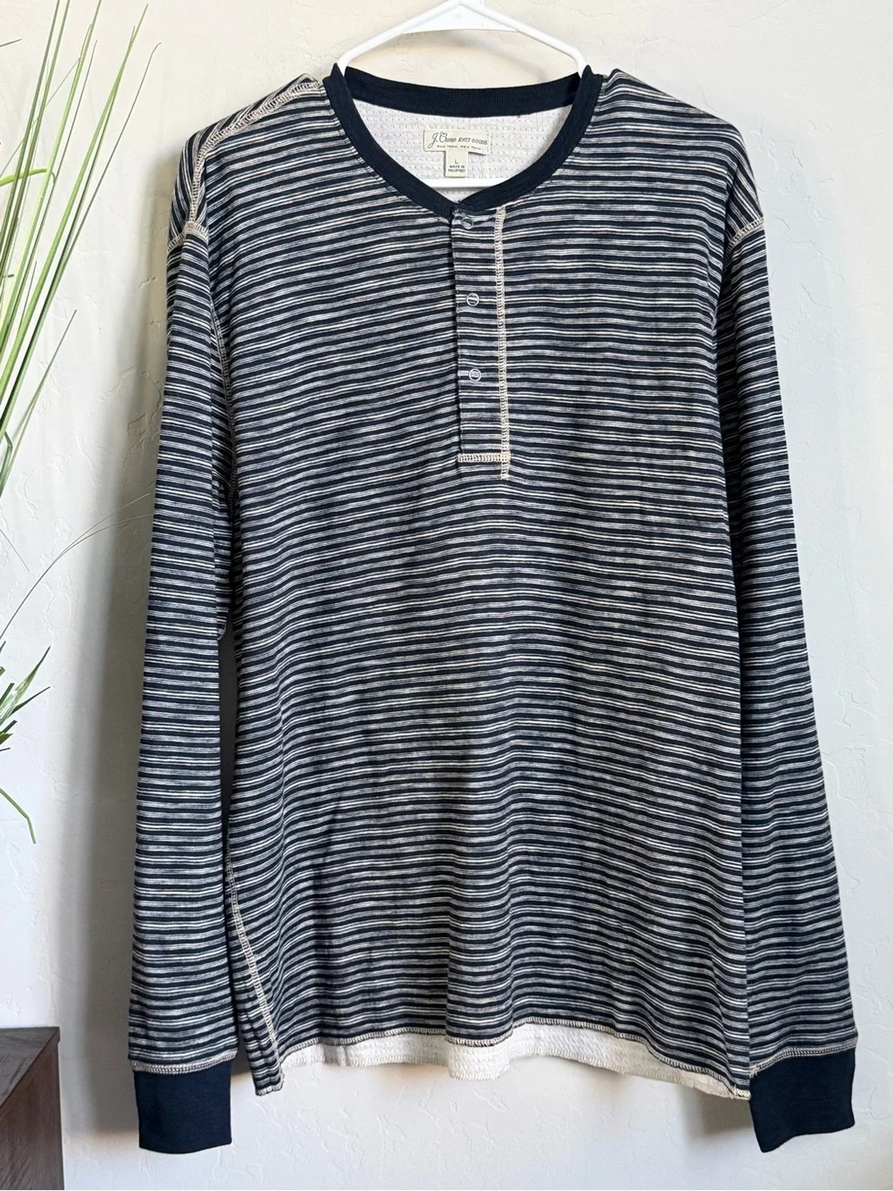 J.Crew Knit Goods Striped Cotton Henley Shirt Navy Size L NWT